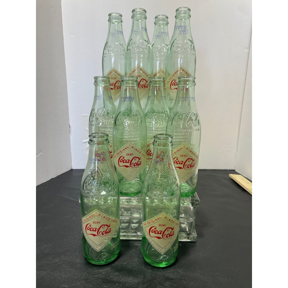 Coca-Cola Glass Bottles Set of 10 Green 8.5oz Georgia Green Empty 2008 Edition